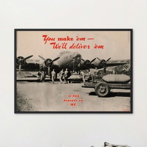 World War II Army Air Force Vintage Wall Poster. Airplanes of WW2 WWII Free Fast Shipping