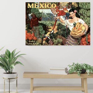 Póster vintage de viaje a México. Tierra de esplendor tropical. Impresión vintage para pared. Envío rápido y gratuito.
