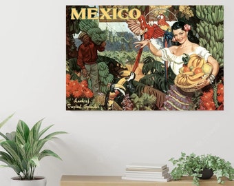 Mexico Land of Tropical Splendor Vintage Travel Poster | Mid Century Wall Art