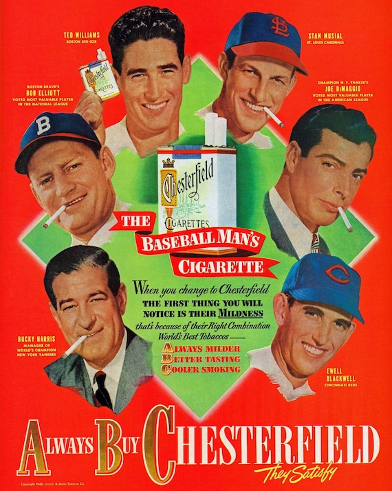 Chesterfield Cigarettes 1948 Baseball Ad