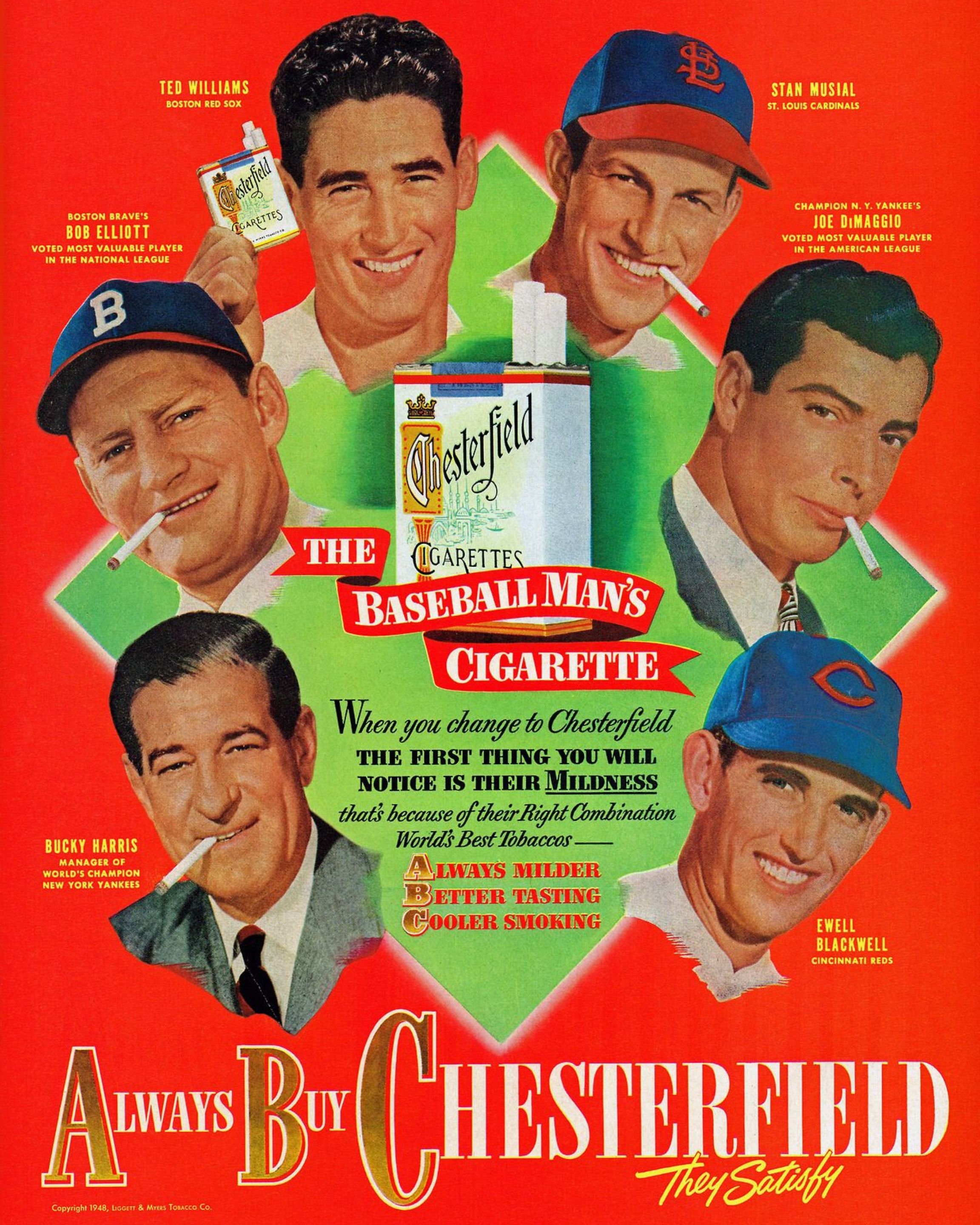 Chesterfield Cigarettes 1948 Baseball Ad