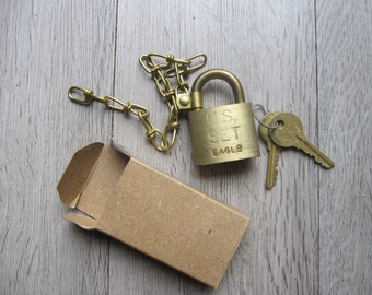 U.S. SET Eagle old military padlock brass lock and keys