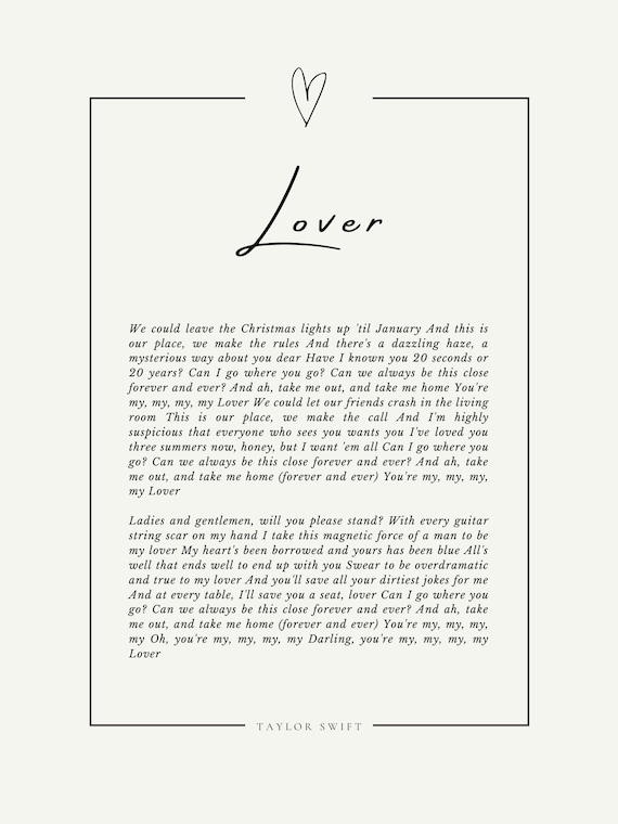 Taylor Swift Lyrics Card Periphery Lover Album Lyrics Book