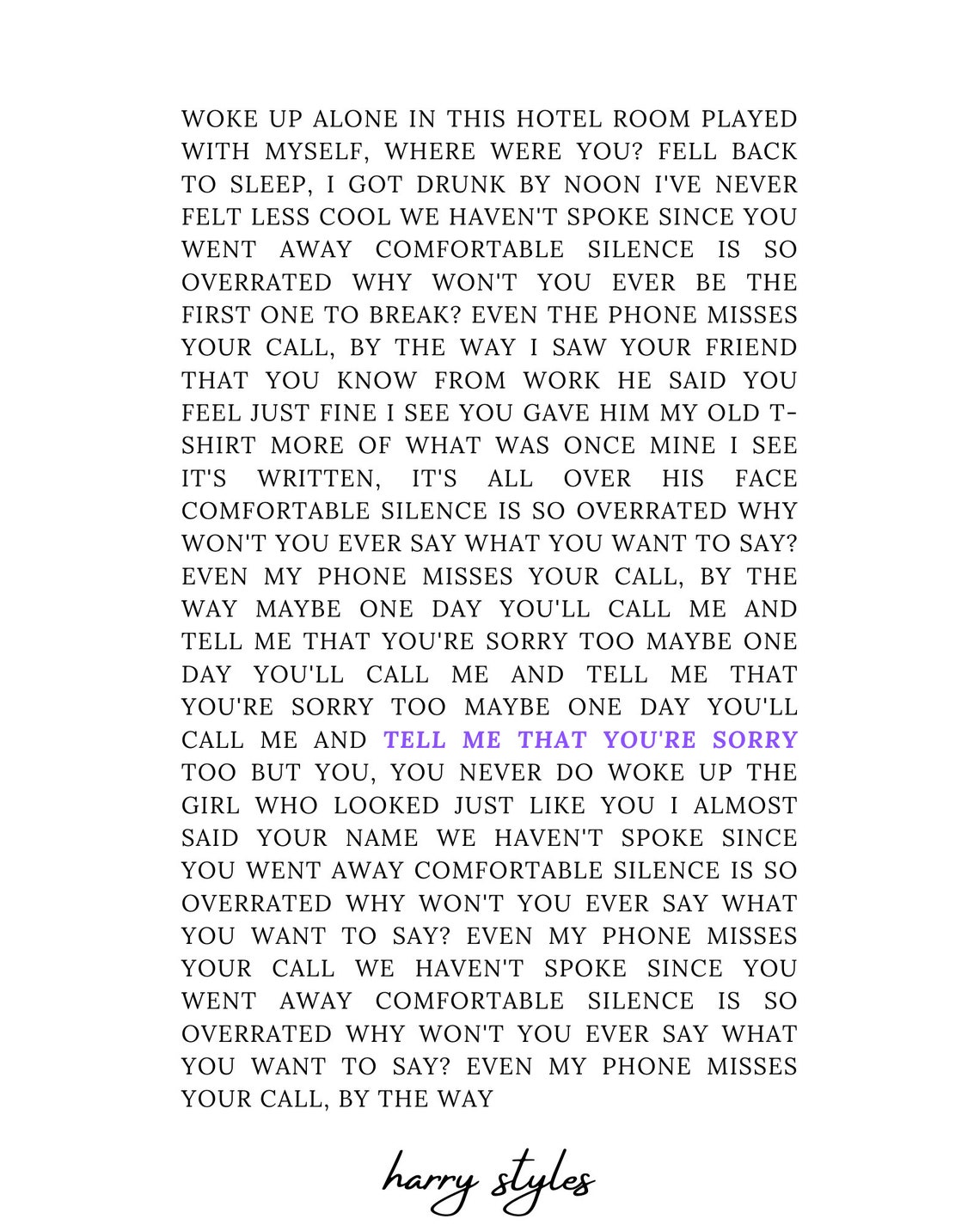 From the Dining Table by Harry Styles Lyrics Digital Download Etsy