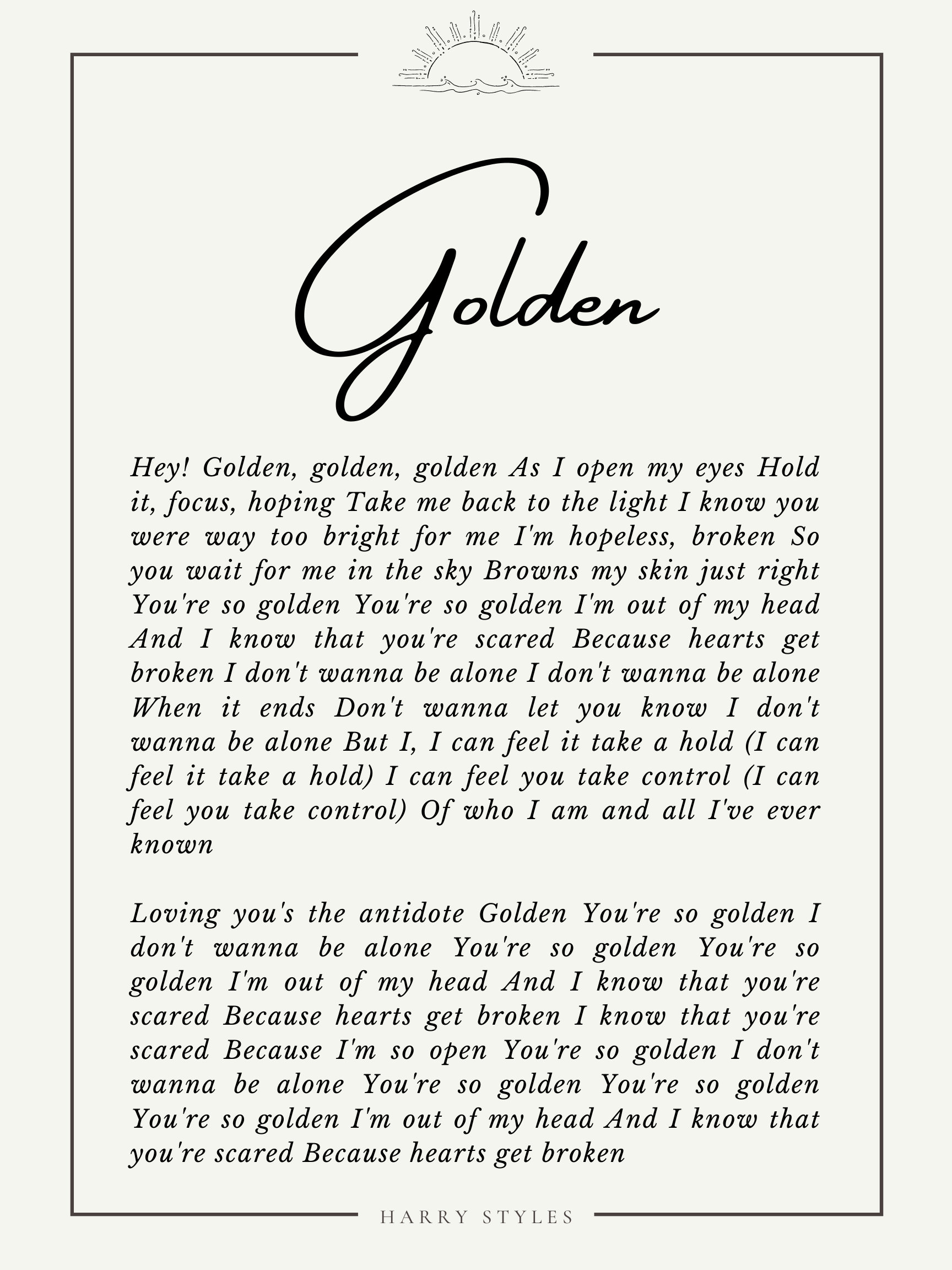 Golden by Harry Styles Lyrics Digital Download Poster Etsy Denmark