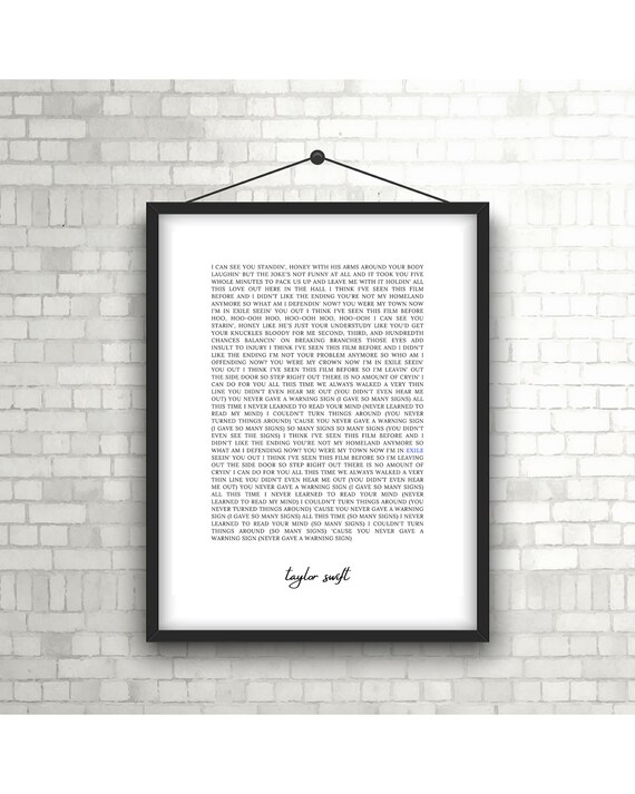 Exile By Taylor Swift Lyrics Digital Download Poster Etsy Exile By Taylor Swift Lyrics Digital Download Poster Etsy
