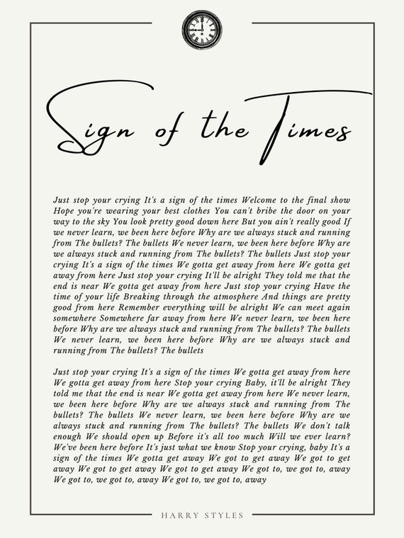 Buy Sign of the Times by Harry Styles Lyrics Digital Download Online in  India - Etsy