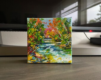 River Landscape Oil Painting on Canvas: Small 4x4 Impressionist Original  Art