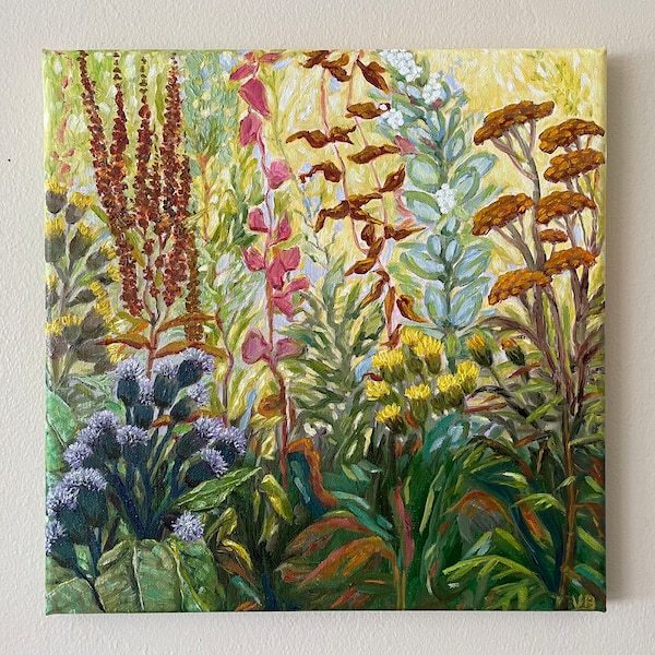 Prairie de fleurs sauvages originale faite main peinture à l'huile sur toile, peinture abstraite de paysage de vallée jaune vert, art mural galerie unique en son genre