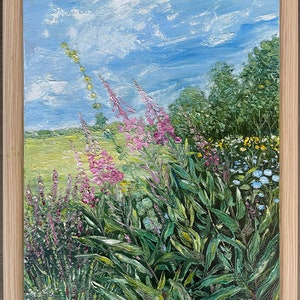 Wildflowers Meadow Original Handmade Oil Painting on Canvas on Panel, 8&quot;x10&quot; Landscape Impressionist Painting, One of a Kind, Gift