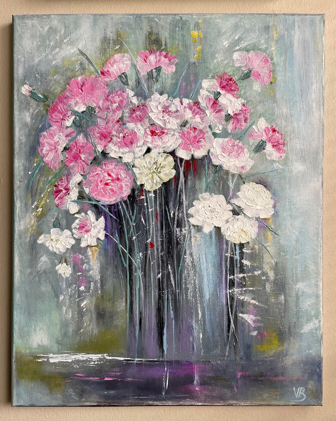 Carnations Original Handmade Oil Painting on Canvas, Large Abstract ...