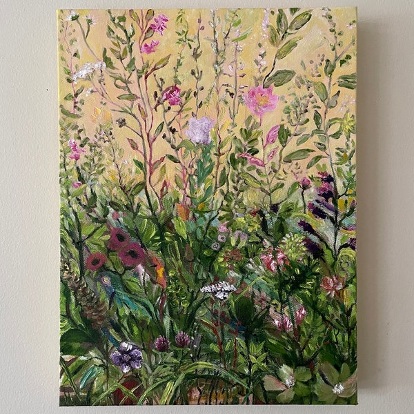 Original Handmade Oil Painting on Canvas Wildflowers Meadow, Green Valley Landscape Abstract Painting, Gallery Wall Art One of a Kind