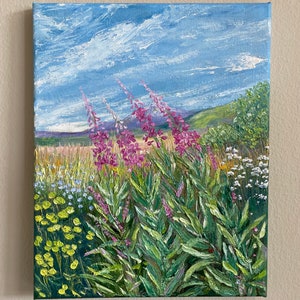 Wildflowers Meadow Original Handmade Oil Painting on Canvas on Panel, 8&quot;x10&quot; Landscape Impressionist Painting, One of a Kind, Gift