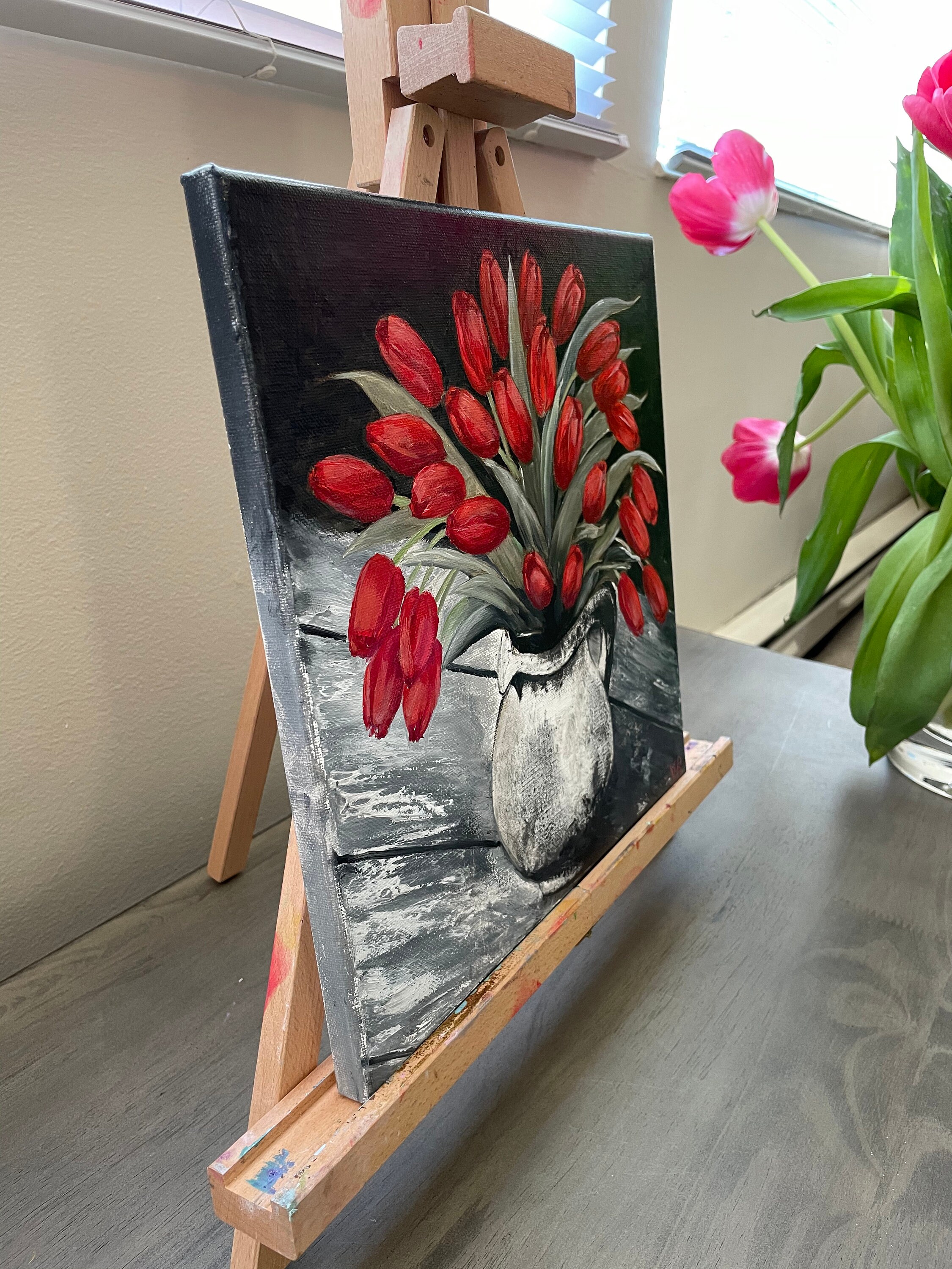 Red Tulips Oil Painting on Canvas: Original Floral Still Life Art ...