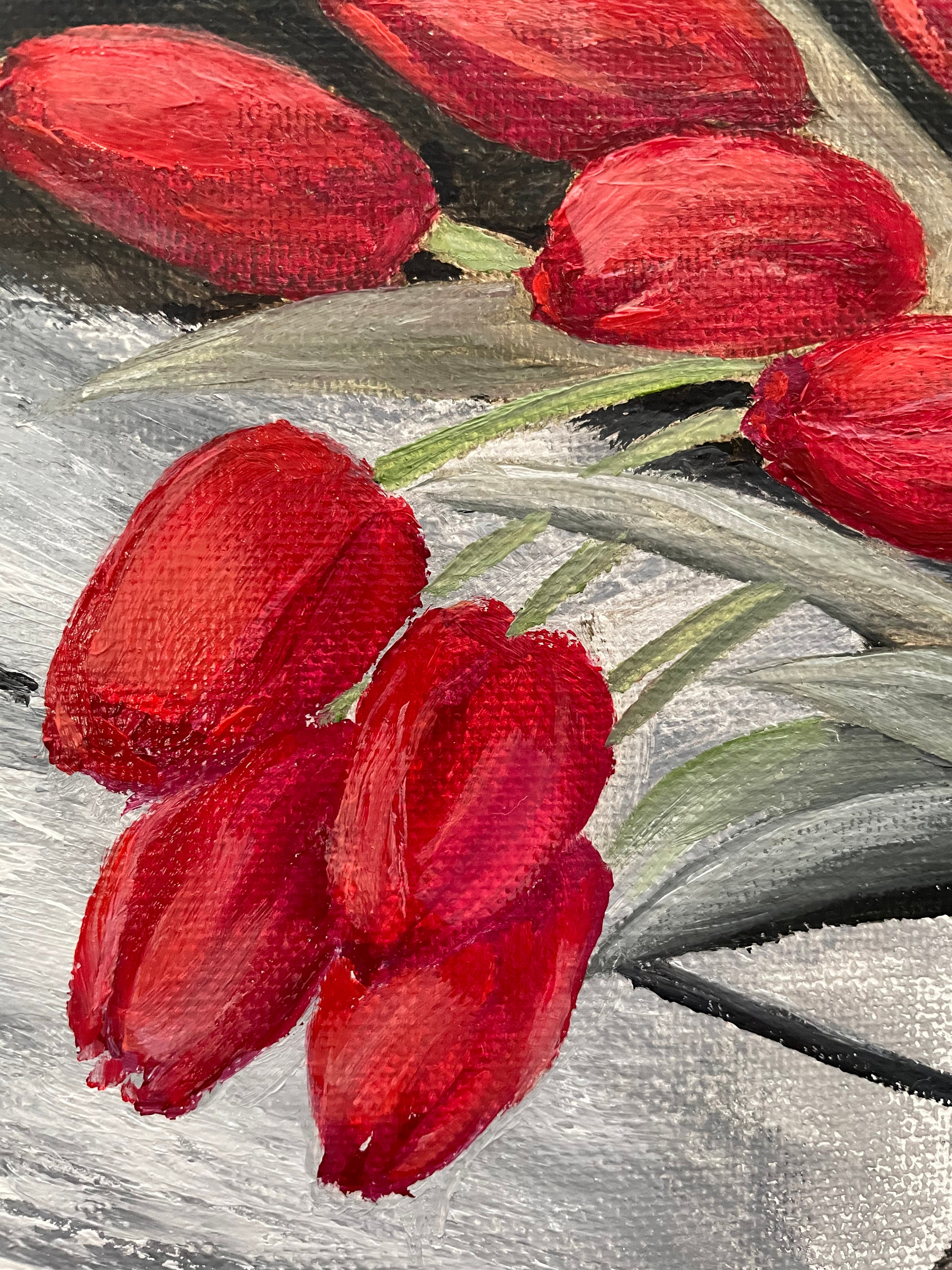 Red Tulips Oil Painting on Canvas: Original Floral Still Life Art ...
