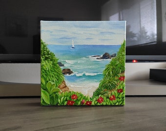 Seascape Original Handmade Oil Painting on Canvas, Beach Nautical Laguna Paradise Painting, Gallery Wall Art, One of a Kind, Gift