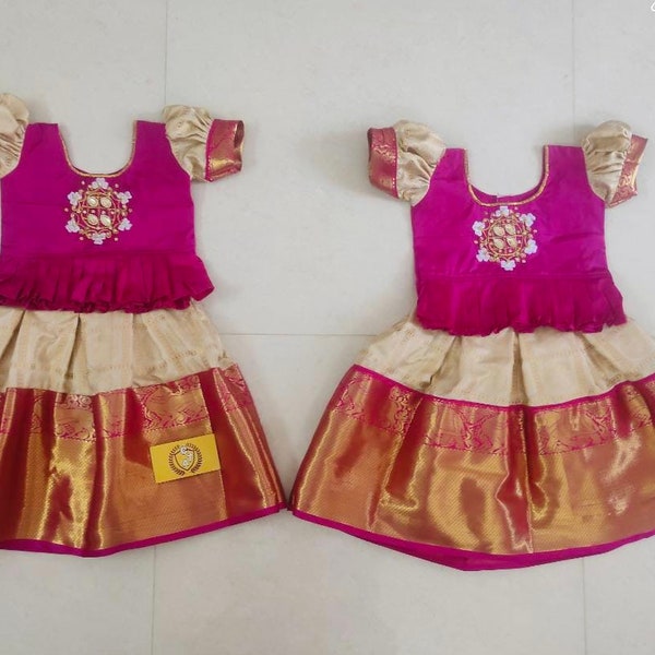 Kids banarasi pattu pavaadai sattai/traditional Indian ethnic wear/girls Indian wear