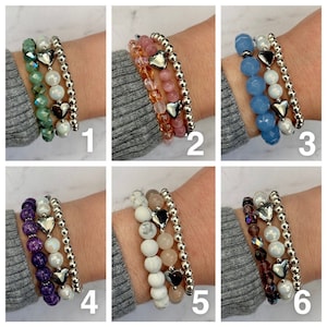 Silver Heart Beaded Bracelet Sets