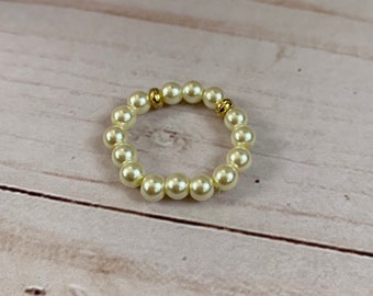 Champagner und Gold Perlen Stretch Ring