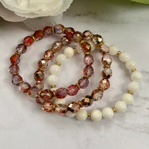 Amethyst, Gold and White Beaded Bracelet Set