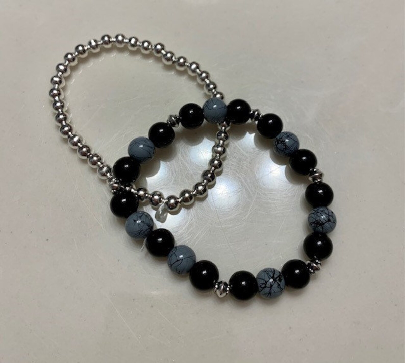 Blue Marble and Black Beaded Bracelet Etsy
