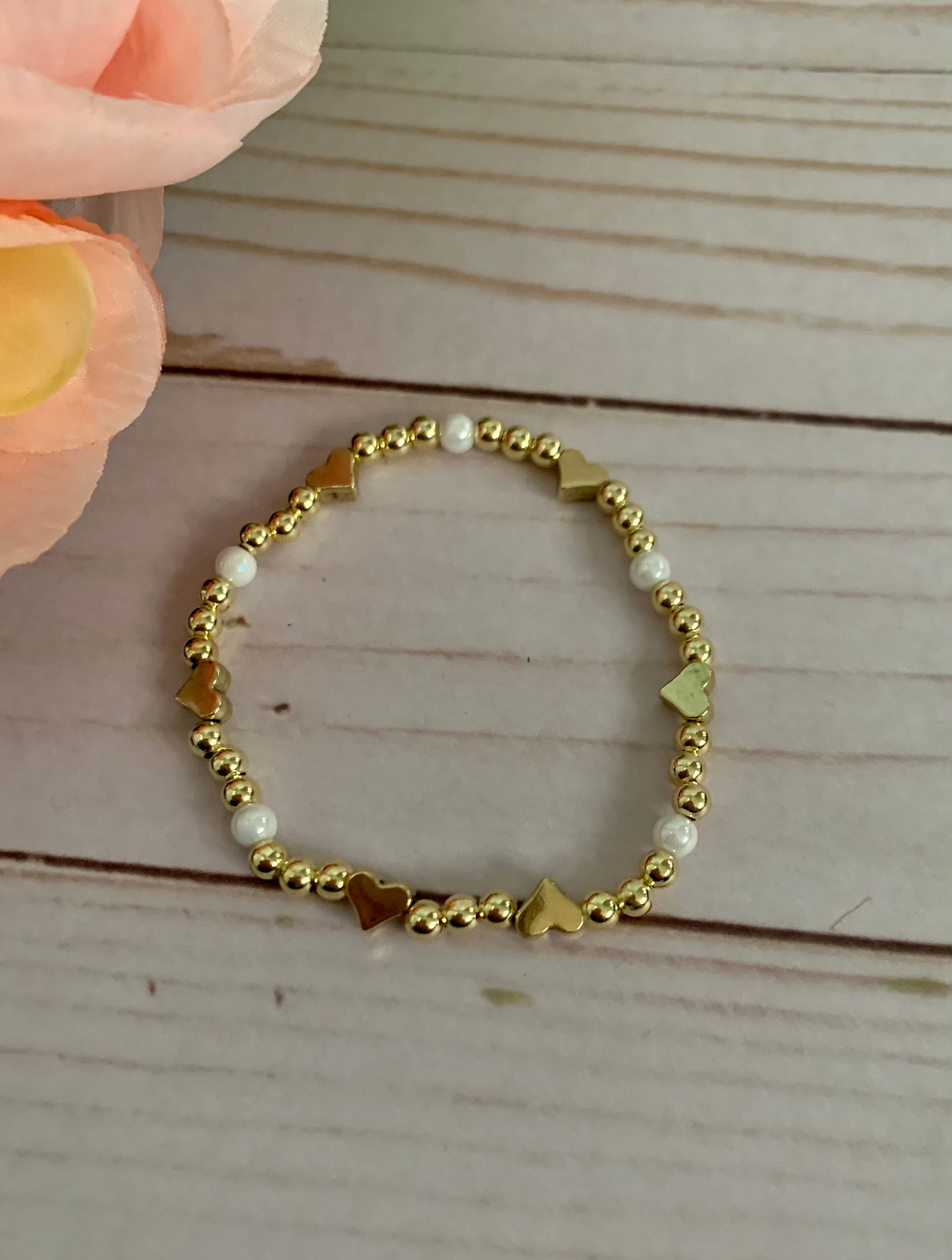 4mm Gold Heart Beaded Bracelet Etsy UK