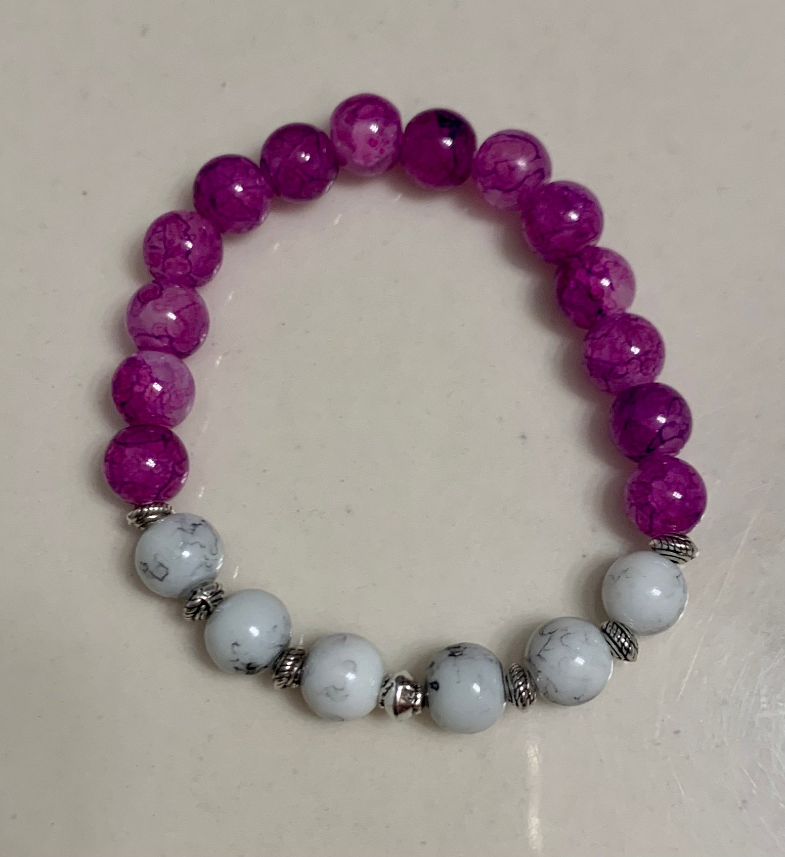 Violet and White Marble Beaded Bracelet Etsy UK