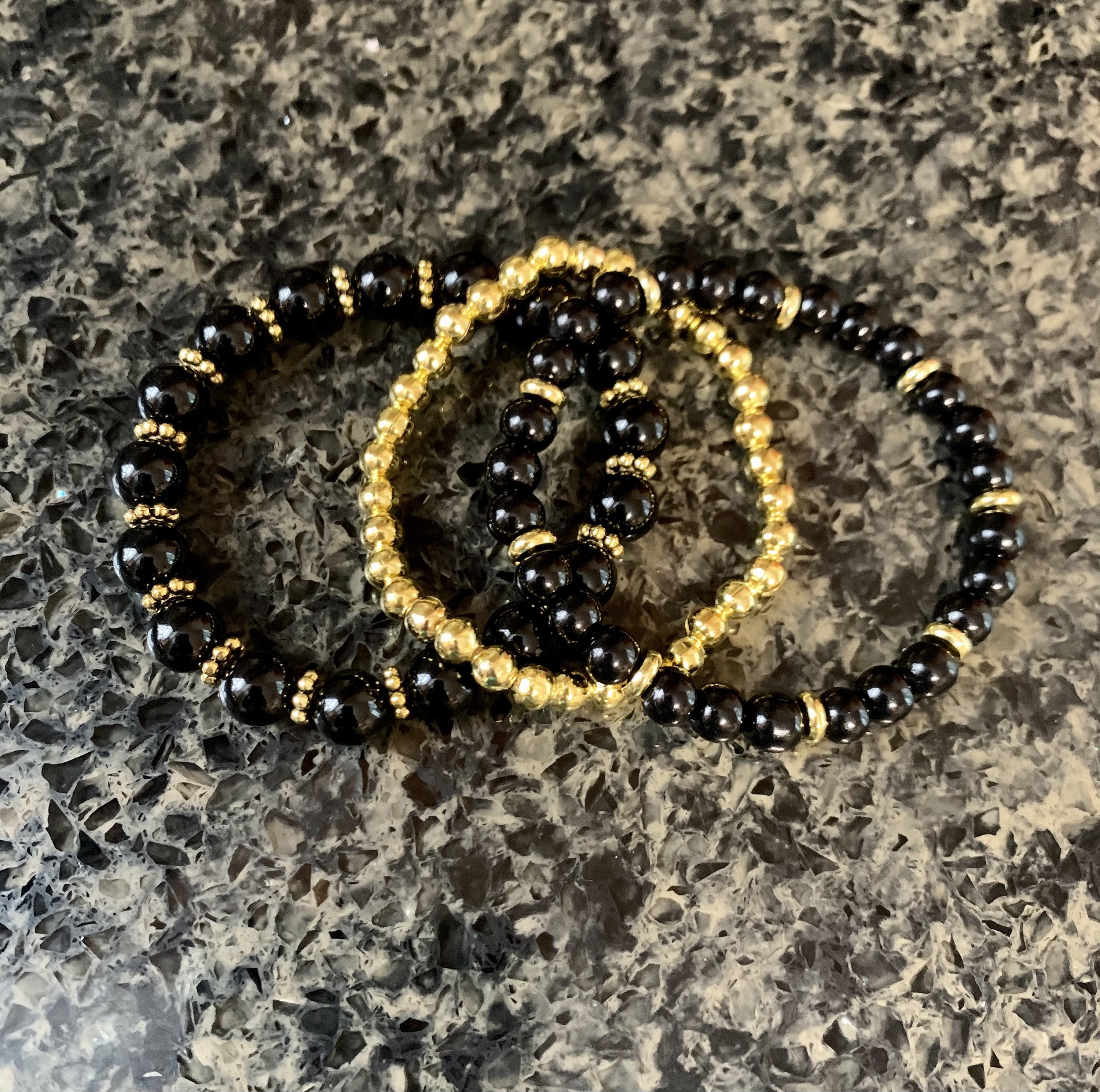 Black And Gold Beaded Bracelet Set Etsy black-and-gold-beaded-bracelet-set-etsy