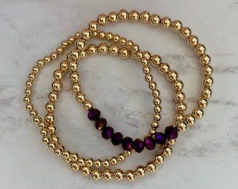 Gold Filled and Purple Rondelle Beaded Bracelets