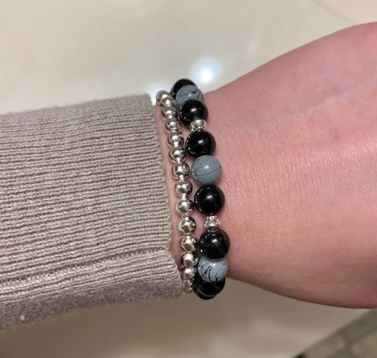 Blue Marble and Black Beaded Bracelet Etsy