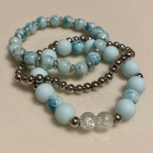 Light Blue and Silver Beaded Bracelet Set