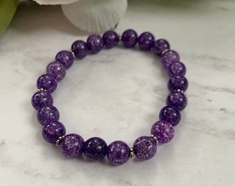 Purple Quartz and Silver Beaded Bracelet