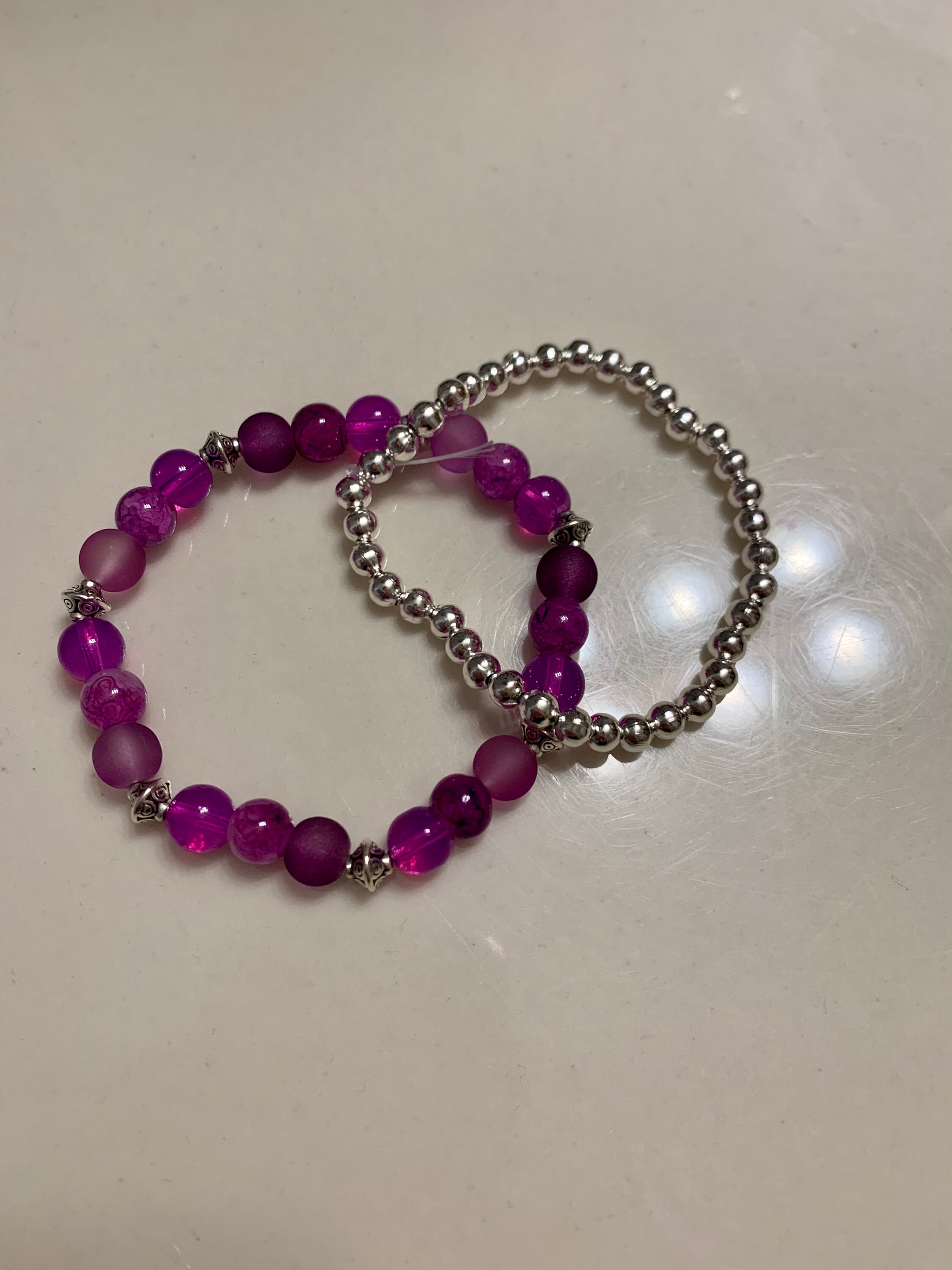 Multi Purple and Silver Beaded Bracelet Etsy Canada