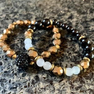 Bronze and Onyx Beaded Bracelet Set