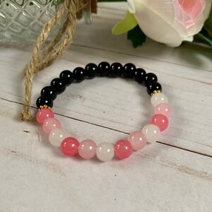 Roze Ombre en Zwarte Onyx Kralen Armband