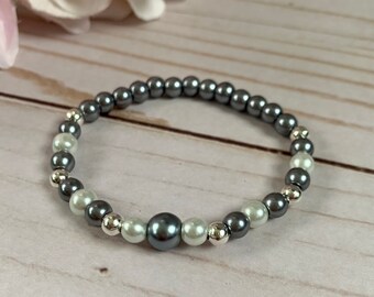 Eisblau, weiße Perle und Silber Perlen Armband