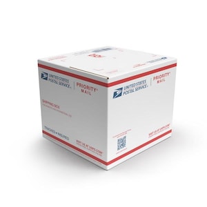 May include: A white USPS Priority Mail shipping box with red trim. The box features the USPS logo and text including "Priority Mail", "Shipping Box", and "Tracked Insured".