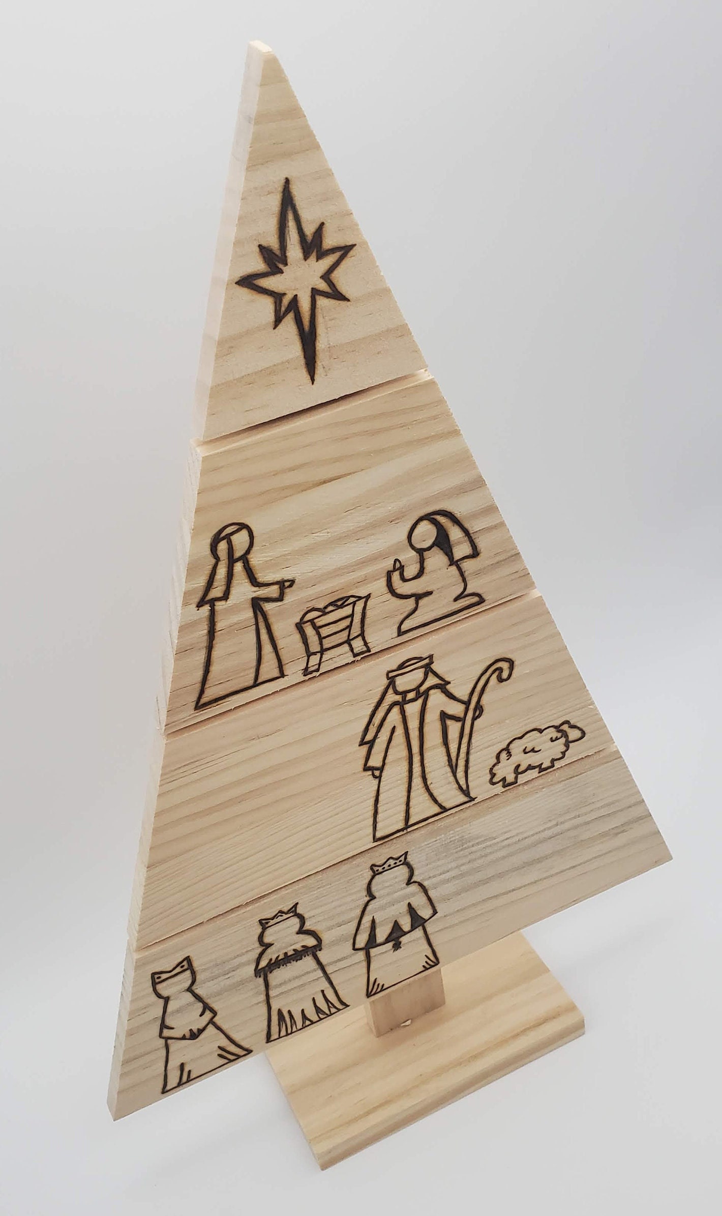 Handmade, Wood Burned. Nativity Tree Christmas Decor - Etsy