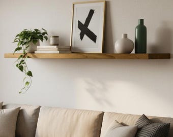 Mensola sospesa in rovere | Mensola da parete in legno massello naturale | Mensola rustica per libri fatta a mano | Contenitori per cucina personalizzati e decorazioni per la casa