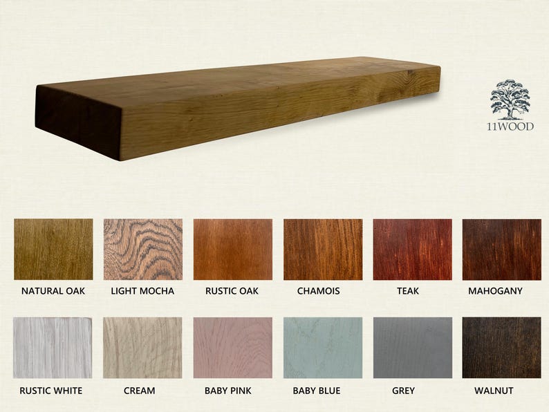 Pu&ograve; includere: Uno scaffale in legno in vari colori di tinta per legno, tra cui rovere naturale, moka chiaro, rovere rustico, camoscio, teak, mogano, bianco rustico, crema, rosa tenue, azzurro, grigio e noce.