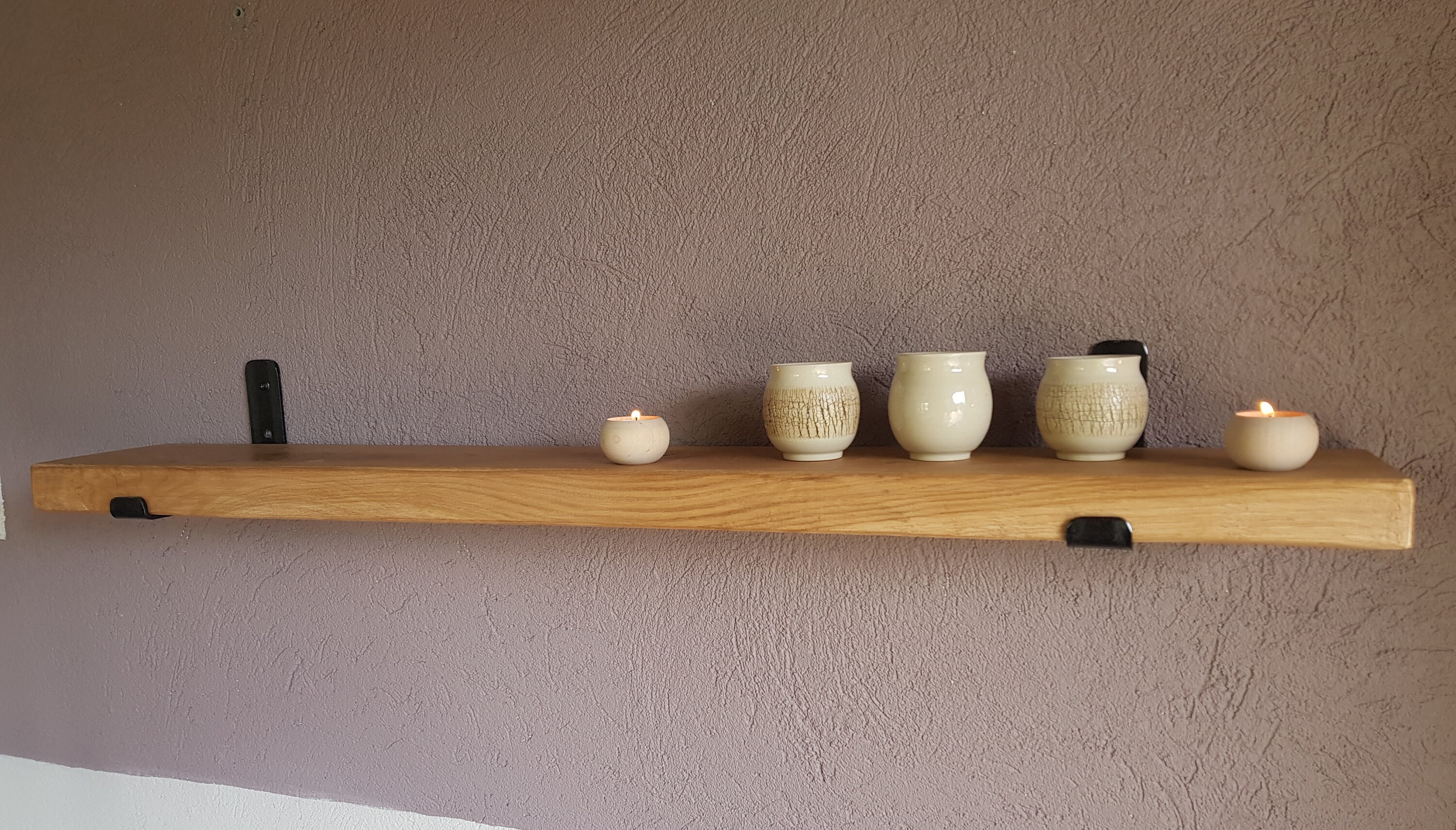 Oak Shelf 5x15cm HANDMADE Iron brackets hanging Etsy
