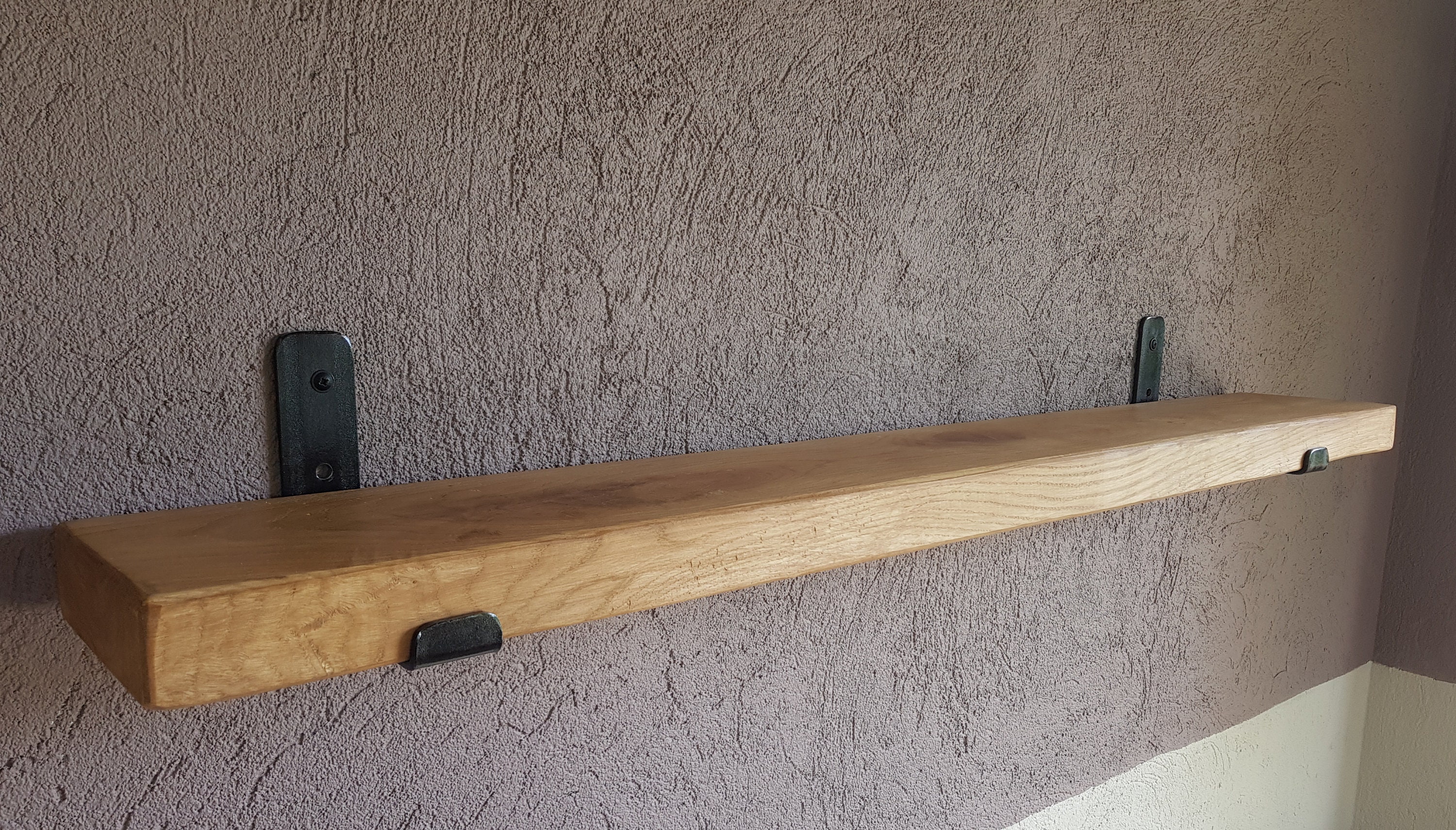 Oak Shelf 5x15cm HANDMADE Iron brackets hanging Etsy