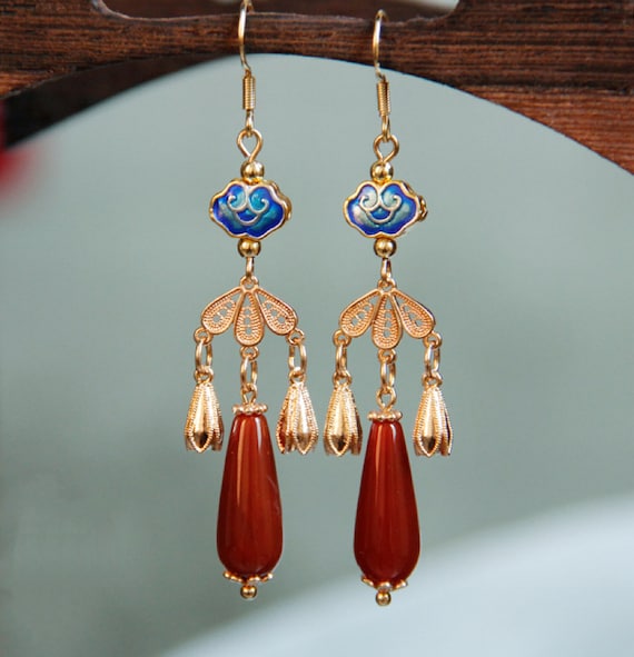 Handmade Hanfu Earrings Chinese Earrings Vintage Earrings Dangling