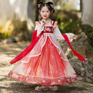 Kid's Chinese Hanfu Dress,tang Dress Long Suit, Girls Costume