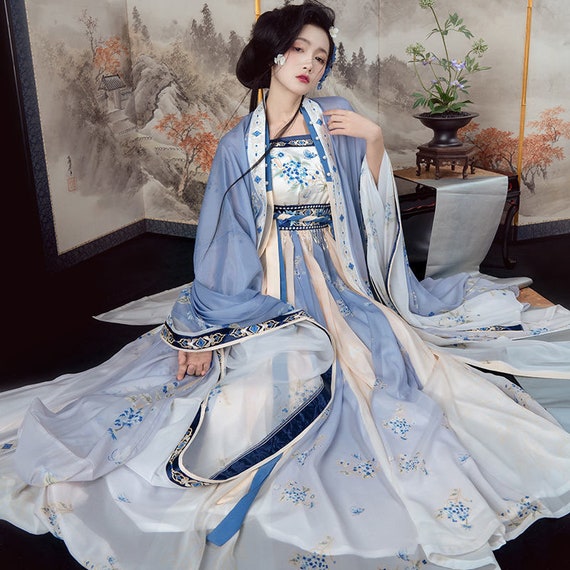 Hanfu Tradizionale Cinese Con Gru Ricamata, Manica Larga, Abito Lungo Dinastia Ming