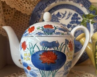 Vintage Williams-Sonoma Grande Küche Floral Teekanne - Lotus Porzellan