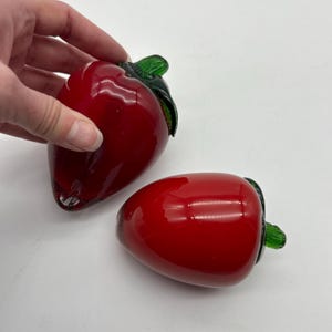 Set Of 2 Red Peppers Vintage Murano Style Art Glass Hand Blown Vegetable Fruit