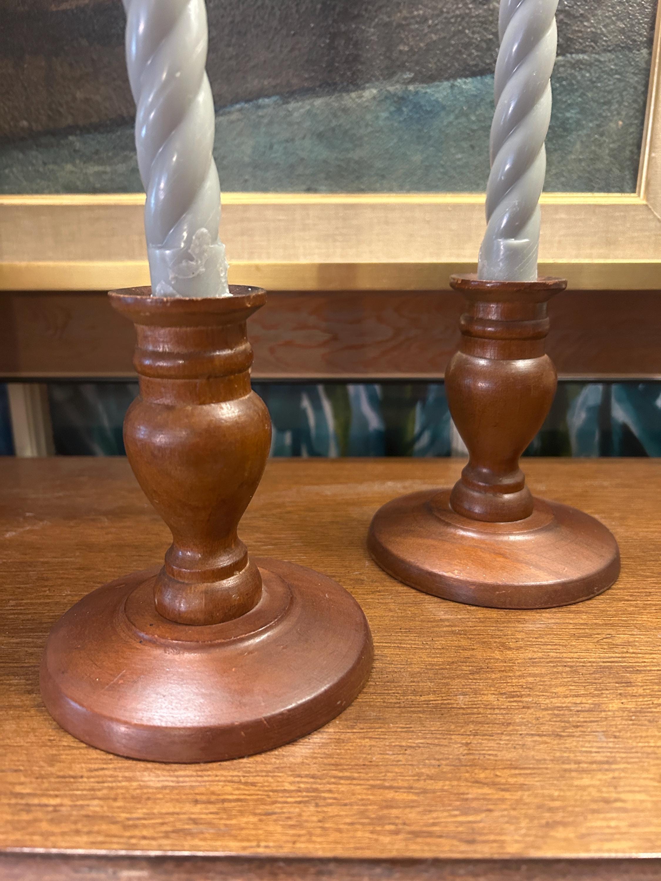 Vintage Wood Candlestick Holders – Set of 2 Classic Turned Wood ...