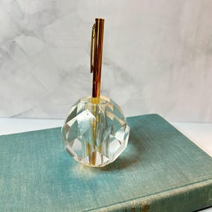 Vintage Faceted Glass Cube Paperweight Pen Holder Hollow Center Mid Century