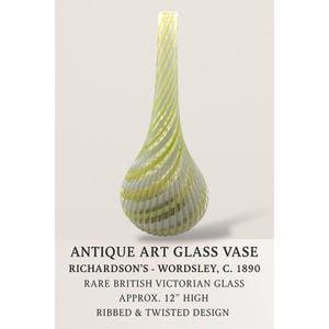 Antique Art Glass Vase – Richardson’s Wordsley, c. 1890 Rare British Victorian Glass Ribbed Twisted
